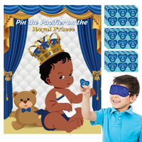 OSNIE Pin the Pacifier on the Baby Game African American Little Prince Poster with Blindfolds and Stickers Royal Prince Theme Party Supplies Family Game Activities for Kids Boys Birthday Baby Shower