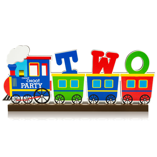 OSNIE Railroad Train Wooden Table Centerpieces Choo Choo Im Two Party Decoration Railway Theme 2nd Birthday Milestone Baby Shower Table Topper Cake Smash Photo Prop Decor for Baby Boys Two Years Old