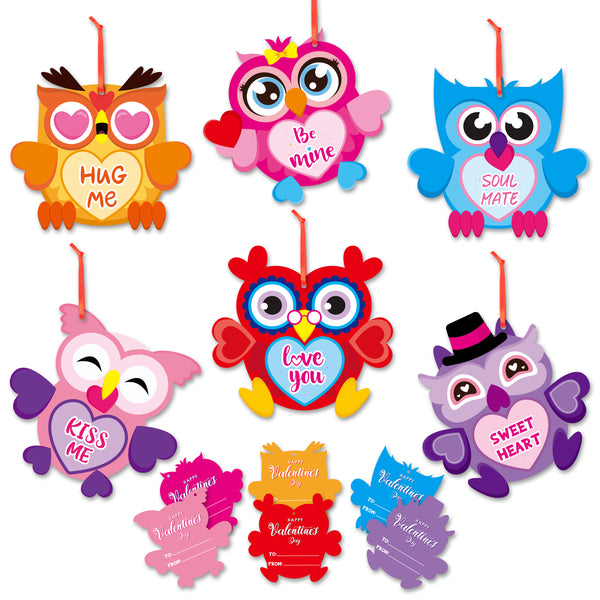 OSNIE 30 Pcs Owl Valentine’s Day Make a Face Stickers Ornament Craft Kits for Kids Make Your Own Sweets and Treats Valentine Cards Hanging Decoration Party Classroom Game Activities Handcraft Supplies