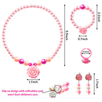 OSNIE 4 Sets of Beaded Jewelry for Girls, Rose Mermaid Unicorn Rainbow Hat Princess Necklace Bracelet Earring Pendant Ring Set Dress up Pretend Play Jewelry Toys Birthday Gifts for Kids Girls (20PCS)