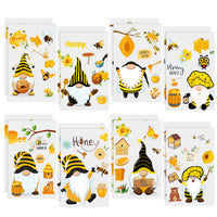 OSNIE 130 Pieces Honey Bee Gnome Stickers Décor Sunflower Honey Jar Bumblebee Mushroom Removable Window Stickers Decals for Home Office Birthday Anniversary Party Supplies Classroom Rewards, 16 Sheets