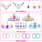 OSNIE 63Pcs Princess Pretend Jewelry Toy Girls Toys Play Set Crowns Wands Necklaces Bracelets Adjustable Rings Earrings Ballet Tutu Skirts Princess Dress Up Birthday Party Favors for Little Girls Kids