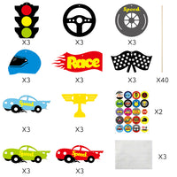 OSNIE 30Pcs Race Car Theme Centerpiece Sticks Table Cupcake Toppers with Stickers Checkered Party Decals Let’s Go Racing Themed Birthday Party Supplies Decoration Baby Shower Photo Booth Prop for Boys