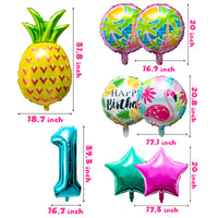 OSNIE Hawaiian Balloons Party Decorations for 1st Birthday, 8 Pcs Giant Foil Mylar Balloons Pineapple Flamingo Palm Tree Leaves Tiki Summer Beach Pool Aloha Tropical Luau Party Decorations Supplies