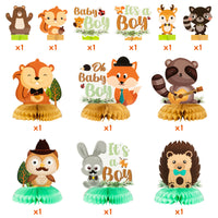 OSNIE 12Pcs Woodland Animals It’s a Boy Baby Shower Party Honeycomb Centerpieces Table Toppers for Baby Boy, Woodland Creatures Forest Animal Friends Theme Gender Reveal Table Decorations Supplies