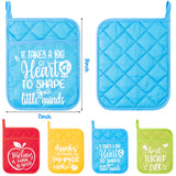 OSNIE 4Pcs Teacher Appreciation Pot Holders Heat Resistant Microwave Oven Mitt Potholders with Hand Pocket Hanging Loop Machine Washable Hot Pads Set End of The Year Teacher Gift for Cooking Baking