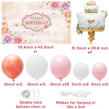 OSNIE 74Pcs Floral Theme Birthday Decoration Supplies Kit , Rose Gold Pink Balloon Arch Garland Happy Birthday Backdrop Banner Cake-shaped Foil Balloons for Birthday Bridal Shower Baby Shower Tea Party