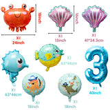 OSNIE 9 Pcs Ocean Theme Balloons Party Decorations for 3rd Birthday, Giant Mylar Foil Ocean Animals with Crab Shell Hippocampus Pufferfish Octopus Shark for Undersea Theme Party Supplies Baby Shower