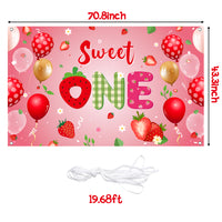 OSNIE Strawberry Sweet One Birthday Party Decorations for Baby Girl, Pink Strawberry Theme 1st Birthday Party Backdrop Banner Photography Background Summer Fruits Party Decorations for One Year Old