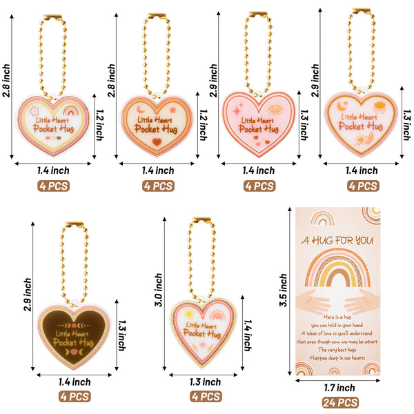 OSNIE 24 Sets Pocket Hug Keepsake with Little Heart Acrylic Token Keychain Greeting Poem Cards Boho Rainbow Style A Hug for You Long Distance Graduation Relationship Gifts for Friends Colleagues Family