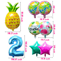 OSNIE Hawaiian Balloons Party Decorations for 2nd Birthday, 8 Pcs Giant Foil Mylar Balloons Pineapple Flamingo Palm Tree Leaves Tiki Summer Beach Pool Aloha Tropical Luau Party Decorations Supplies