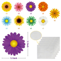 OSNIE 45Pcs Spring Summer Sun Flower Cutouts, Creative Springtime Flowers Wall Decals Bulletin Board Set, Gerbera Daisy Wall Décor for Classroom School Birthday Party Baby Shower, 5.1 x 5.1 Inch