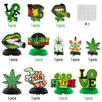 OSNIE 12Pcs Weed Themed Honeycomb Centerpieces Table Toppers Smoking Marijuana Green Pot Leaves Cannabis Stoner 420 Have a Dope Birthday Party Decorations Supplies Photo Booth Props for Adults