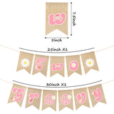OSNIE Two Groovy Burlap Banner Garland Pink Retro Hippie Pre-strung Swallowtail Hanging Banner Daisy Flower Groovy Peace Sign Boho Girl Party Decorations Photo Props for Baby Girls Second Birthday