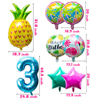 OSNIE Hawaiian Balloons Party Decorations for 3rd Birthday, 8 Pcs Giant Foil Mylar Balloons Pineapple Flamingo Palm Tree Leaves Tiki Summer Beach Pool Aloha Tropical Luau Party Decorations Supplies