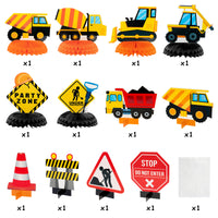 OSNIE 12Pcs Construction Theme Honeycomb Centerpieces Table Topper Double Side Cardstock Dump Truck Birthday Party Supplies Vehicle Traffic Photo Booth Prop Baby Shower Table Decoration for Kids Boys