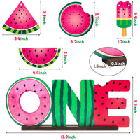 OSNIE Watermelon One Letter Sign Wooden Table Centerpieces with Hanging Banner One in a Melon Party Decor for Baby Boy Girl Summer Fruit Theme 1st Birthday Milestone Baby Shower Cake Smash Photo Prop