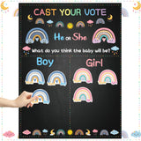 OSNIE Boho Rainbow Gender Reveal Party Games Cast Your Vote He or She Gender Reveal Poster with Team Boy Team Girl Voting Stickers Bohemian Rainbow Party Decor Baby Shower Gender Announcements Ideas