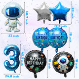OSNIE 8 Pcs Outer Space 3rd Birthday Party Balloons Decorations Supplies for Kids Boys Large Astronaut Spaceman Star-Shaped Foil Mylar Balloons for Universe Galaxy Space Themed Trip to the Moon Party