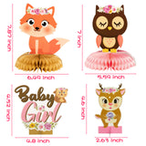 OSNIE 12Pcs Floral Woodland Animals It’s a Girl Honeycomb Centerpieces Baby Shower Party Table Toppers for Baby Girl Woodland Creatures Forest Animal Friends Theme Gender Reveal Table Decorations Supplies