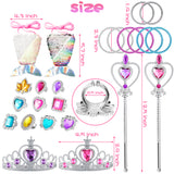 OSNIE 28Pcs Princess Pretend Jewelry Toy, Girl’s Jewelry Dress Up Play Set Cloak Ballet Tutu Skirts Crowns Wands Mermaid handbag Adjustable Rings Bracelets Dress Up Birthday Gift Party Favors for Kids