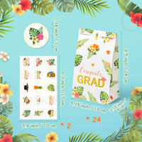 OSNIE 24Pcs Congrats GRAD Party Favors Bags with Stickers Hawaii Tropical Aloha Snacks Candy Party Supplies Summer Flowers Palm Leaves Paper Gift Bags for College Prom 2023 Celebrate Graduation Party