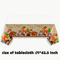 OSNIE 4 Packs of Jungle Safari Woodland Animals Party Tablecloth, Disposable Plastic Rectangular Table Covers, Wild One Zoo Themed Party Decorations Supplies for Kids Birthday Baby Shower, 71''x42.5''