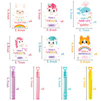 OSNIE 24Pcs Valentine’s Day Gift Cards with Mini Bubble Wands Exchange Gift Animal Unicorn Whale Llama Cat Theme Party Favors Classroom School Rewards Treat Bag Outdoor Play Toys Presents for Kids