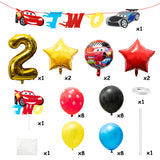OSNIE 43Pcs Race Car 2nd Birthday Party Decorations Supplies Kit- Gold Number 2 Foil Balloons, Latex Balloons, Pre-Assembled Banner, Felt Cake Topper, Race Car Theme Party Supplies for Two Year Old