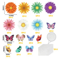 OSNIE 66Pcs Summer Sunflower Butterfly Cutouts Creative Springtime Gerbera Daisy Flower Card Wall Decals Decor Bulletin Board Decoration Set for Garden School Birthday Baby Shower Party Supplies