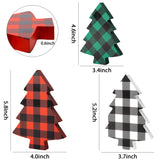 OSNIE 3 Pieces Christmas Tree Buffalo Plaid Tiered Tray Decor Xmas Freestanding Wooden Table Signs Reversible Rustic Wood Centerpiece Tabletop for Christmas Holiday Farmhouse Home Party Decorations
