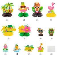 OSNIE 12Pcs Hawaiian Luau Honeycomb Centerpieces Table Topper Summer Tropical Aloha Flamingo Palm Tree Theme Party Supplies Table Decorations Hawaii Party Favors Photo Booth Props for Kid’s Birthday