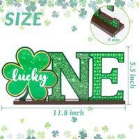 OSNIE St. Patrick's Day Lucky One Letter Sign Wooden Table Centerpieces Green Shamrock Party Decorations for Baby Boys Girls Spring Theme 1st Birthday Milestone Baby Shower Cake Smash Photo Prop