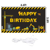 OSNIE Construction Site Theme Banner Happy Birthday Photography Backdrop Excavator Dump Truck Digger Fabric Photo Background Studio Wall Table Decoration Supplies for Kids Boys Birthday (6.6 x 3.8Ft)