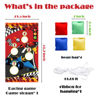 OSNIE Racing Car Toss Game Banner with 4 Bean Bags, Indoor Outdoor Party Throwing Game , Checkered Toss Game for Go Racing Theme Birthday Party Activities Decoration Set for Kids and Adults