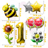 OSNIE 8 Packs Bumblebee First Birthday Party Balloons Decorations for Kids, Yellow Bumble Bee Sunflower Star-Shaped Foil Mylar Balloons, Honey Bee Happy Bee Day Themed Summer Spring 1st Birthday Decor