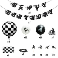 OSNIE Motorcycle Birthday Party Decorations Supplies Kit - Checkered Racing Foil Latex Balloons, Pre-Strung Banner, Cake Toppers, Table Cover, Super Motocross Themed Party Supplies for Boy’s Birthday