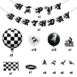 OSNIE Motorcycle Birthday Party Decorations Supplies Kit - Checkered Racing Foil Latex Balloons, Pre-Strung Banner, Cake Toppers, Table Cover, Super Motocross Themed Party Supplies for Boy’s Birthday