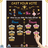 OSNIE African American Baby Gender Reveal Party Games Cast Your Vote Royal Little Prince Princess Gender Reveal Poster with Crown Voting Stickers for Black Boys Girls Baby Shower Party Decor Supplies