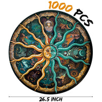 OSNIE 1000 Pieces Jigsaw Puzzles, Large Round Twelve Constellations Puzzle Sun and Moon Wall Decoration, Challenge Educational Zodiac Puzzle Decompressing Learning Gifts for Astronomy Enthusiasts