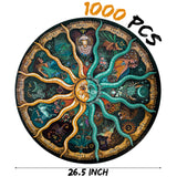 OSNIE 1000 Pieces Jigsaw Puzzles, Large Round Twelve Constellations Puzzle Sun and Moon Wall Decoration, Challenge Educational Zodiac Puzzle Decompressing Learning Gifts for Astronomy Enthusiasts