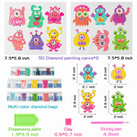 OSNIE 12 Pcs Valentines Day Monster 5D Diamond Painting Stickers Kit Resin Rhinestone DIY Handmade Paint by Numbers Mosaic Stickers Art Crafts for Monster Themed Party Favors for Kids Adult Beginners