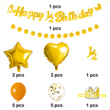 OSNIE Half Year Birthday Decorations Kit for Baby- Happy 1/2 Birthday Banner, Glitter Cardstock Banner, Party Hat, Cake Topper, Foil Latex Balloon for 6 Months Birthday Party Baby Shower Decor (Gold)