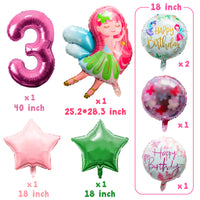 OSNIE Fairy Balloons Party Decorations for 3rd Birthday, 8 Pcs Giant Fairy Star Round Shaped Number Three Foil Mylar Helium Balloons, Fairy Princess Party Decorations Supplies Baby Shower for Baby Girls