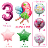 OSNIE Fairy Balloons Party Decorations for 3rd Birthday, 8 Pcs Giant Fairy Star Round Shaped Number Three Foil Mylar Helium Balloons, Fairy Princess Party Decorations Supplies Baby Shower for Baby Girls