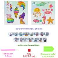 OSNIE 12Pcs 5D Diamond Painting Stickers for Kids, DIY Handmade Big Gem Animals Diamond Arts Craft Mosaic Stickers, Creative Crystal Rhinestone Painting by Numbers Kits Gift for Adult Beginners