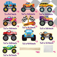 OSNIE 30Pcs Monster Truck Birthday Party Supplies Decorations Hot Wheels Table Toppers Centerpieces with Sticks Checkered Racing Flag Cut Out Big Foot Monster Truck Theme Party Favors for Kids Boys