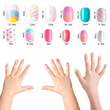 OSNIE 144 Pcs Kids False Nails Press on Nails, Pre-Glue Full Cover Short Fake Nails, Rainbow Gradient Unicorn Mermaid Artificial Nail Tips, Lovely Gifts for Children Little Girls Nail Art Decorations