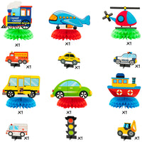 OSNIE 12Pcs Transport Theme Honeycomb Centerpieces Table Topper Double Side Cardstock Transportation Birthday Party Supplies Vehicle Traffic Photo Booth Prop Baby Shower Table Decoration for Kids Boys