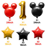OSNIE 9 Pcs Mickey Balloons 1st Birthday, Giant Number 1 Mickey Head Star-Shaped Balloons Black Yellow Red Foil Mylar Balloons, Mickey Theme Birthday Party Decorations Supplies for 1 Year Old Kids
